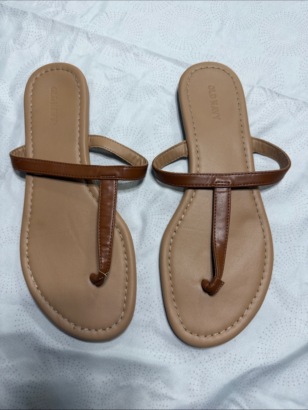 Old Navy Brown and Tan T-Strap Slide Sandals